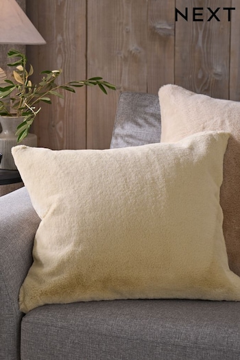Light Natural Soft To Touch Plush Square Faux Fur Cushion (M95825) | £16