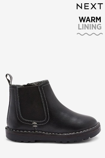 Black Standard Fit (F) Warm Lined Leather Chelsea Lace Boots (M96208) | £30 - £36