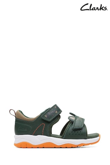 Clarks Khaki Green Combi Clowder Print Wide Fit G Fit Sandals Alexander (M96240) | £38