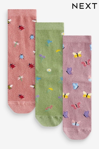 Flowers/Bees/Butterflies Sparkle Ankle Socks 3 Pack (M96384) | £12