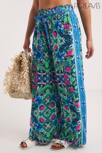 Figleaves Green Floral Print Frida Flowing Beach Trousers (M96859) | £45
