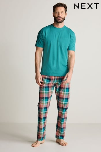Teal Blue/Pink Check Lightweight Pyjamas Set (M97105) | £28