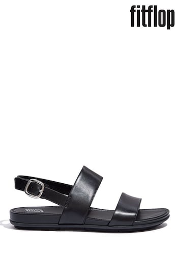 FitFlop Gracie Black Leather Back-Strap appliqued Sandals (M97138) | £100