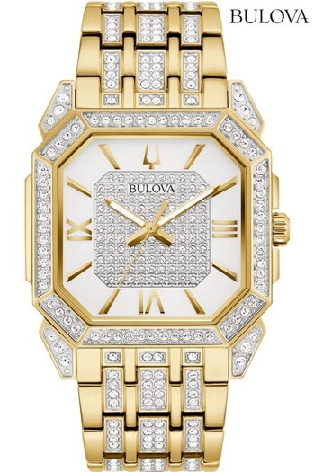 Bulova Gents Gold Tone Crystal Octava Square Watch (M97192) | £369