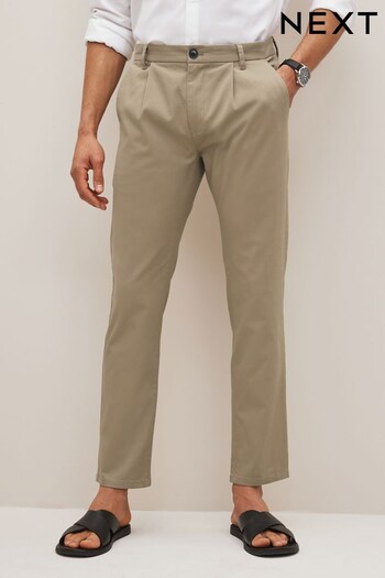 Stone Cream Slim Single Pleat Stretch Chino Trousers (M97617) | £24