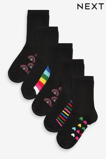 Black Rainbow 5 Pack Cotton Rich Footbed Ankle School Socks (M97754) | £7.50 - £8.50