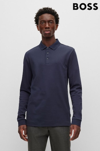 BOSS Blue Pado Tonal Branded Long Sleeve Polo Shirt (M98037) | £99