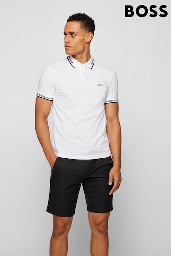 BOSS White Tipped Slim Fit Stretch Cotton Polo Shirt (M98126) | £89