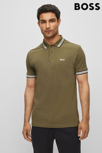 BOSS Olive Green/Black Tipping 100% Cotton Paddy Tipped Polo Shirt (M98129) | £89