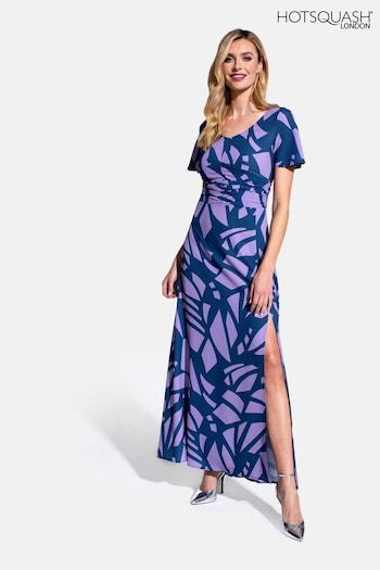 Hot Squash Navy/Lilac Crepe Maxi Dress (M98332) | £140