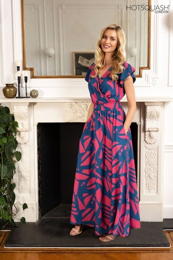 Hot Squash Womens Pink Chiffon Wrap-Top Maxi Dress (M98343) | £139