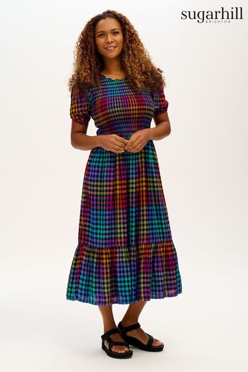 Sugarhill Brighton Multicolour Dark Gingham Yolanda Midi Dress (M98395) | £79