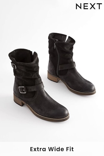 Black Extra Wide Fit Forever Comfort® Leather Slouch Ankle Boots (M98462) | £68