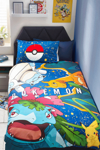 Pokémon Blue 100% Cotton Duvet Cover And Pillowcase Set (M98564) | £29