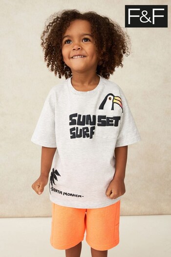 F&F Grey Sunset Surf Graphic T-Shirt and Shorts Set (M98832) | £12 - £16