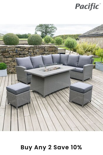 Pacific Slate Grey Slate Outdoor Barbados Corner Set With Firepit (M98871) | £2,000