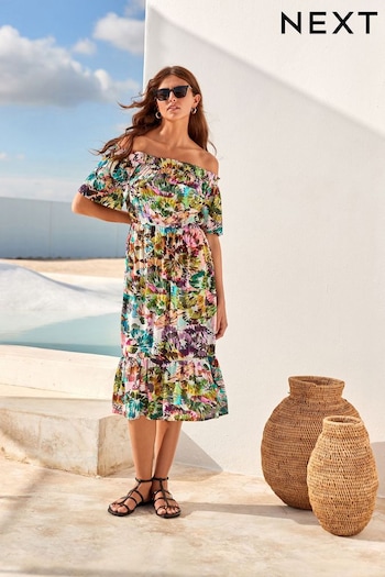 Ditsy Floral Off Shoulder Midi Summer Dress (M99148) | £32
