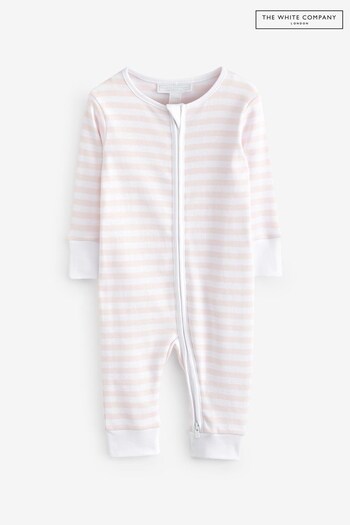 The White Company Pink Stripe Zip Sleepsuit (M99379) | £24