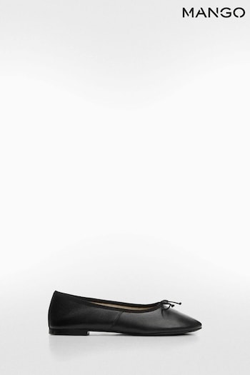 Mango Bow Leather Ballet Black Pumps (M99455) | £46