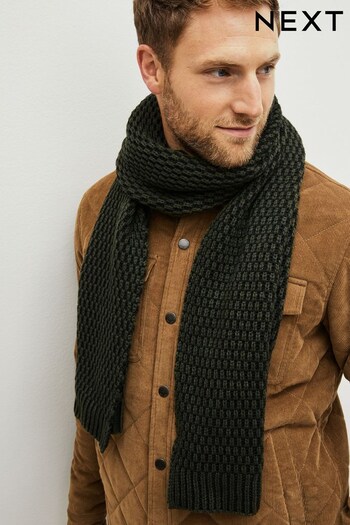 Khaki Green Textured Knitted Scarf (M99537) | £15