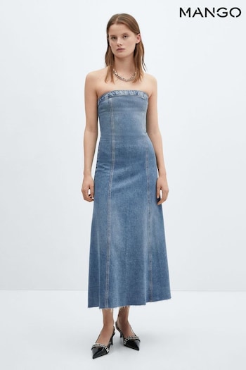 Mango Blue Strapless Denim Midi Dress (M99539) | £60