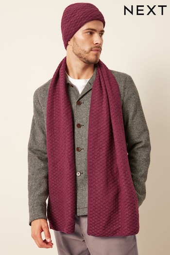 Burgundy Red Textured Beanie Hat and Scarf Set (M99540) | £28