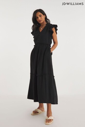 JD Williams Cheesecloth Smock Black Dress with Shirred Back (M99727) | £40