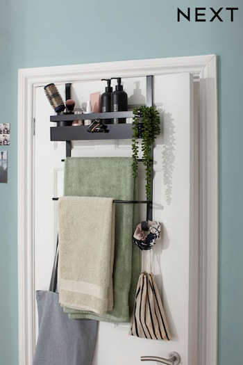 Black Over Door Storage Caddy and Towel Rack Shelf Unit (M99896) | £40