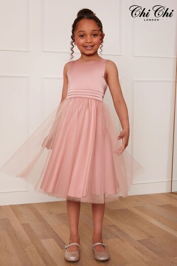 Chi Chi London Pink Sleeveless Tulle Midi Dress (M9E946) | £48