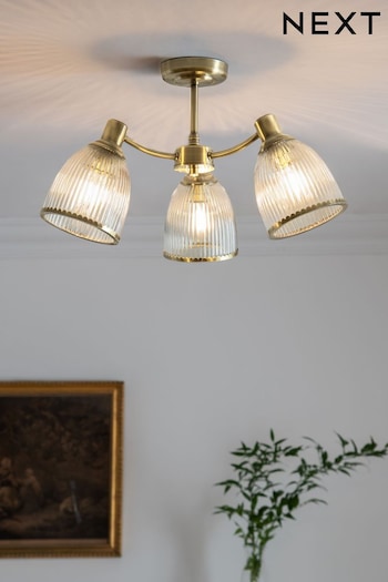 Brass Willow 3 Light Flush Fitting Ceiling Light (MG3955) | £75