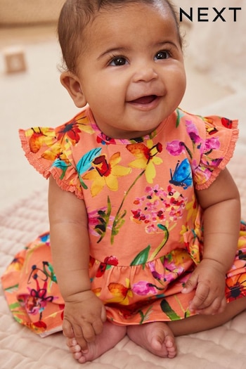 Coral Pink Floral Baby Jersey Dress (0mths-2yrs) (ML4887) | £11 - £13