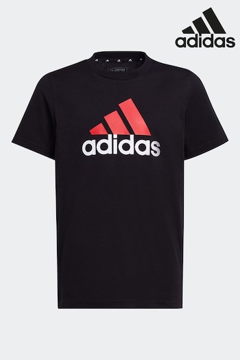 adidas Black Junior Sportswear Essentials Two Color Big Logo Cotton T-Shirt (MNT750) | £13