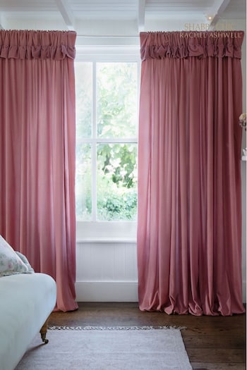 Shabby Chic by Rachel Ashwell® Pink Pencil Pleat Velvet Ruffle Lined Curtains (MQ1533) | £70 - £170