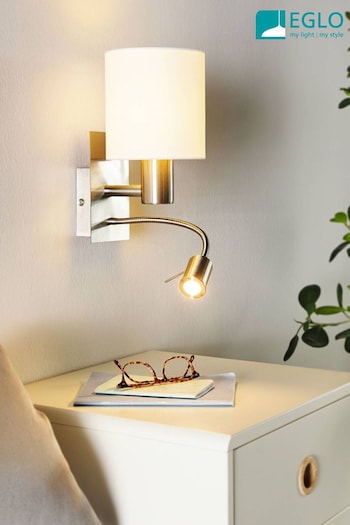 Eglo White Pasteri Fabric Wall Lamp With Reading Light (MR5243) | £59