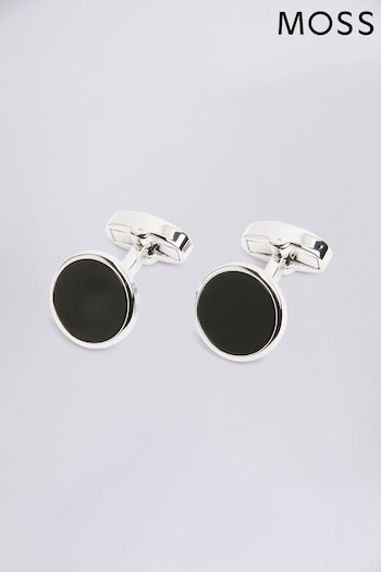 MOSS Silver Tone Onyx Cufflinks (MW9313) | £25