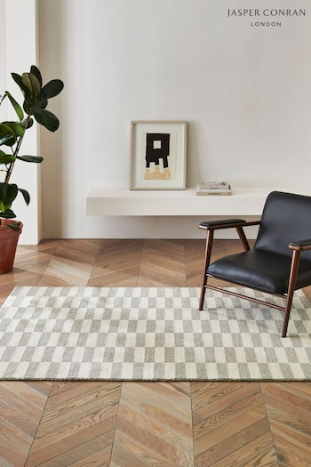 Sandals & Mules Grey/Ecru White Checkerboard Wool Rug (MXE119) | £250 - £510