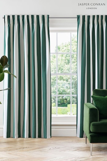 Jasper Conran London Green Pencil Pleat Woven Stripe Fully Lined Curtain (MYQ157) | £100 - £245