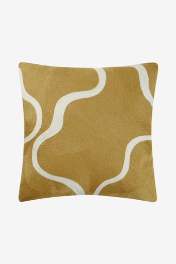 Jasper Conran London Yellow Wiggle Crewel Embroidered Cushion (MYT114) | £50