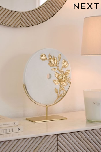 White Marble Effect Gold Flower Disc Ornament (N00054) | £50