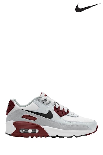 Nike White/Grey/Red Air Max 90 LTR Youth Trainers (N00071) | £99.99