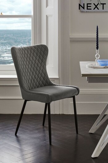 Set of 2 Soft Velvet Mid Grey Hamilton Hamilton High Back Dining Chairs (N00075) | £270