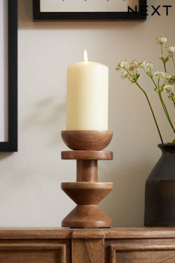 Natural Carved Wood Pillar Candle Holder (N00117) | £16