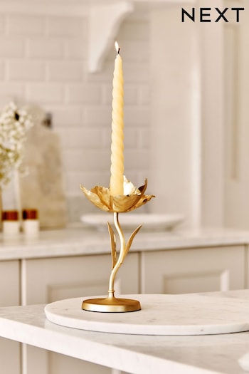 Gold Metal Flower Taper Candle Holder (N00124) | £20