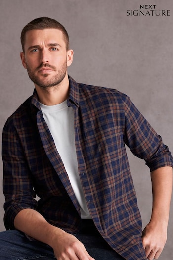 Navy/Rust Signature Brushed Flannel Check Shirt (N00132) | £39