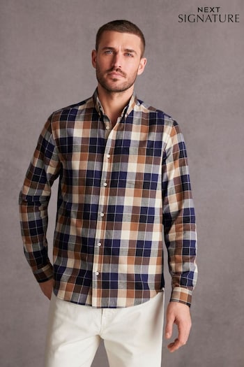 Natural/Navy Signature Brushed Flannel Check Shirt (N00135) | £39
