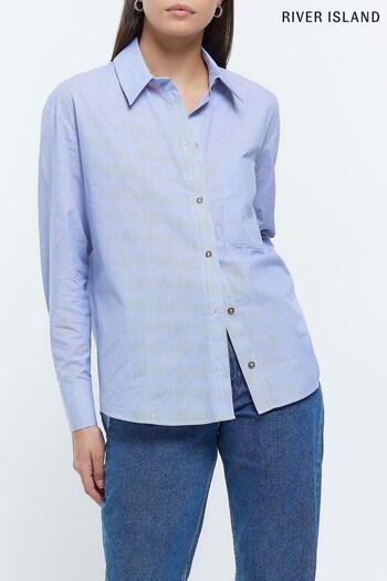 River Island Blue Long Sleeve Stripe Poplin Shirt (N00148) | £27