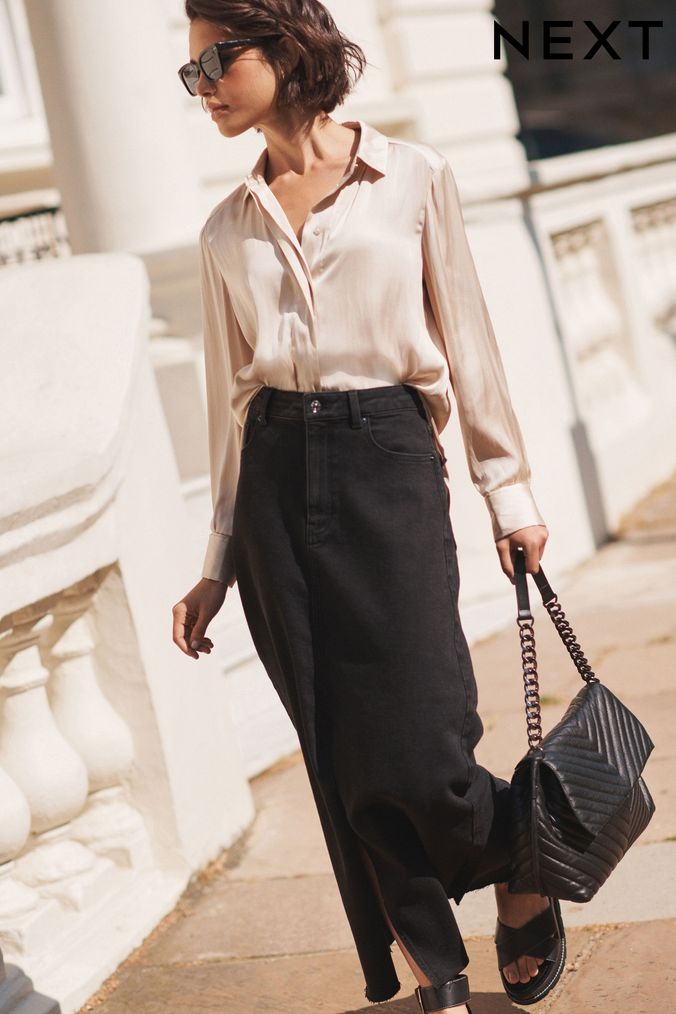 Black Denim Maxi Skirt (N00160) | £38