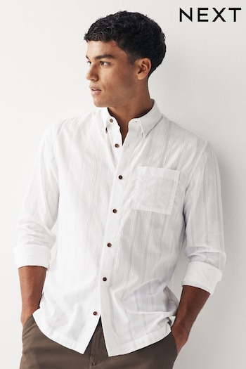 White Textured Long Sleeve Shirt (N00165) | £32