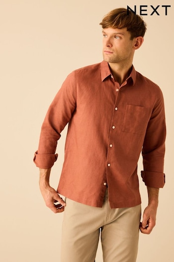 Brown Linen Blend Long Sleeve Shirt (N00178) | £30