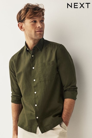 Green Linen Blend Long Sleeve Shirt (N00188) | £30